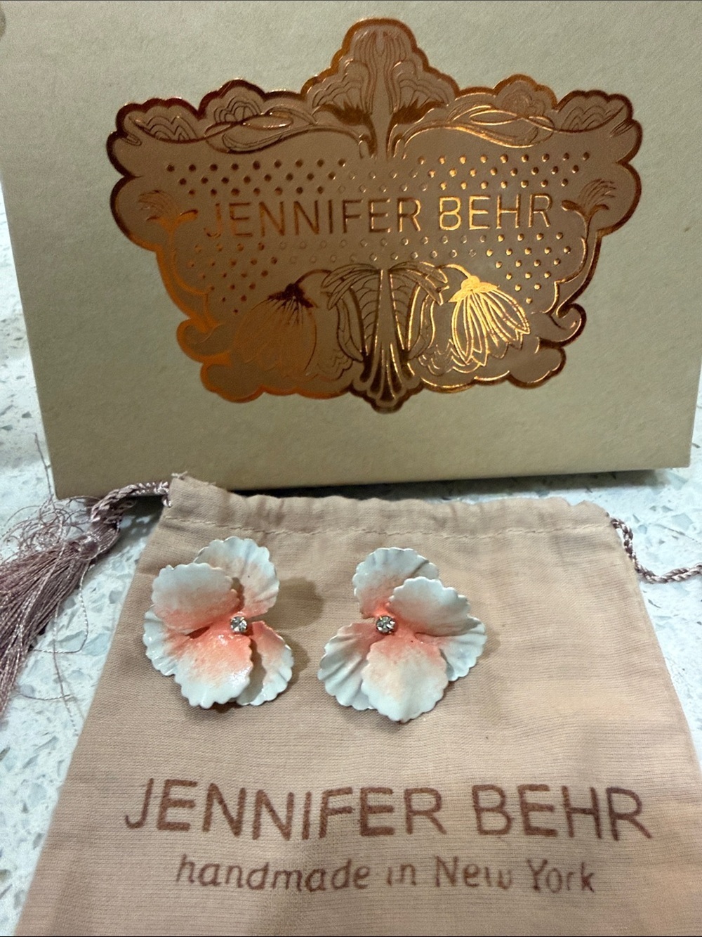Jennifer Behr Peach and Ivory Floral Penelope Stud Earrings